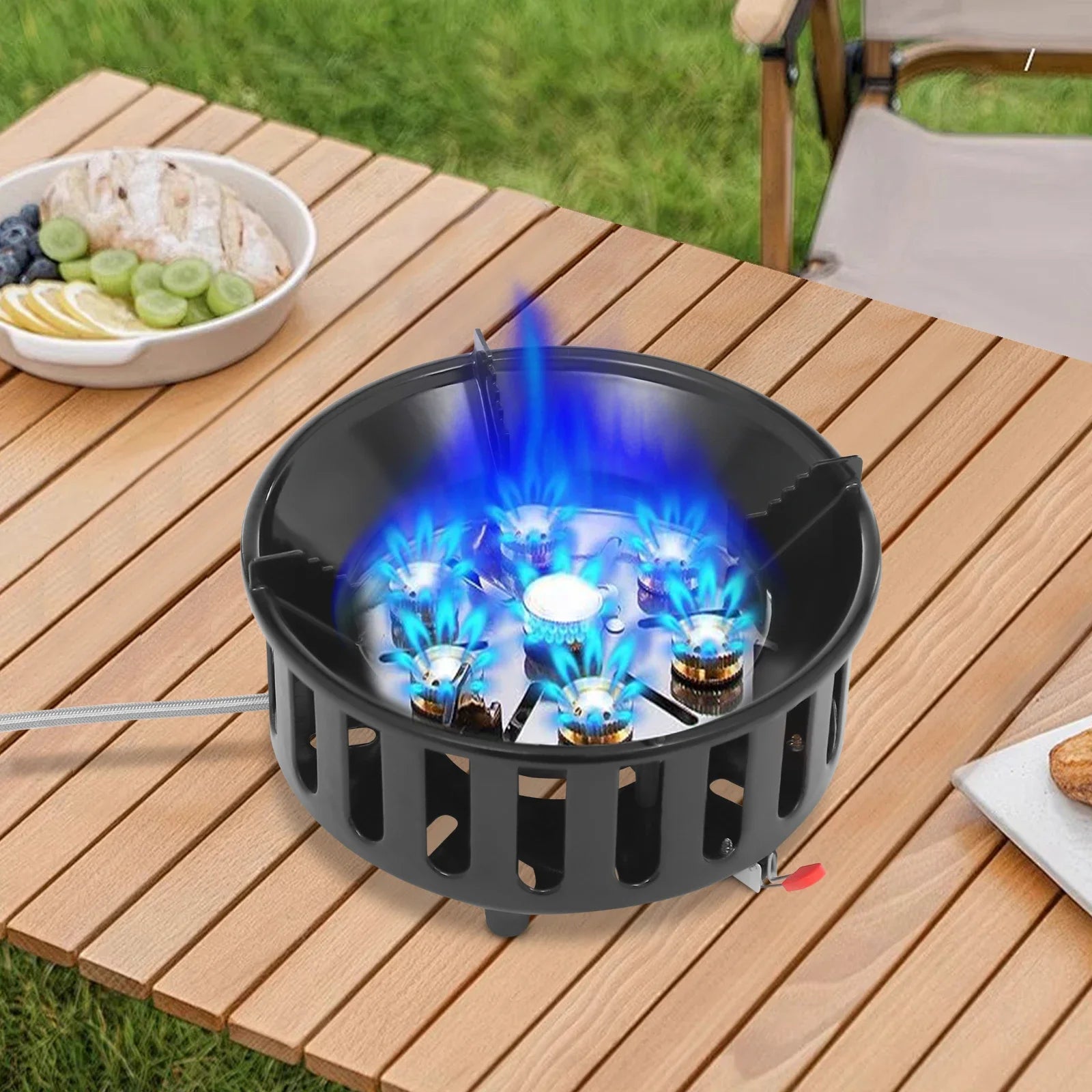 21000W Portable Butane Camping Stove Outdoor Burner w/2 Adapters Gas Stove Propane Portable Stove for Outdoor Frying Boiling