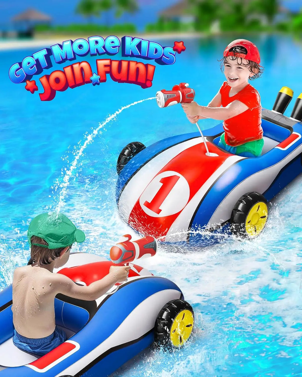 Pool Float Toys with Water Gun - Inflatable Ride-on Pool Toys for Kids Ages 3-8, Toddler Pool Float, Summer Outdoor Water Pool Games Toys for Boys and Girls.