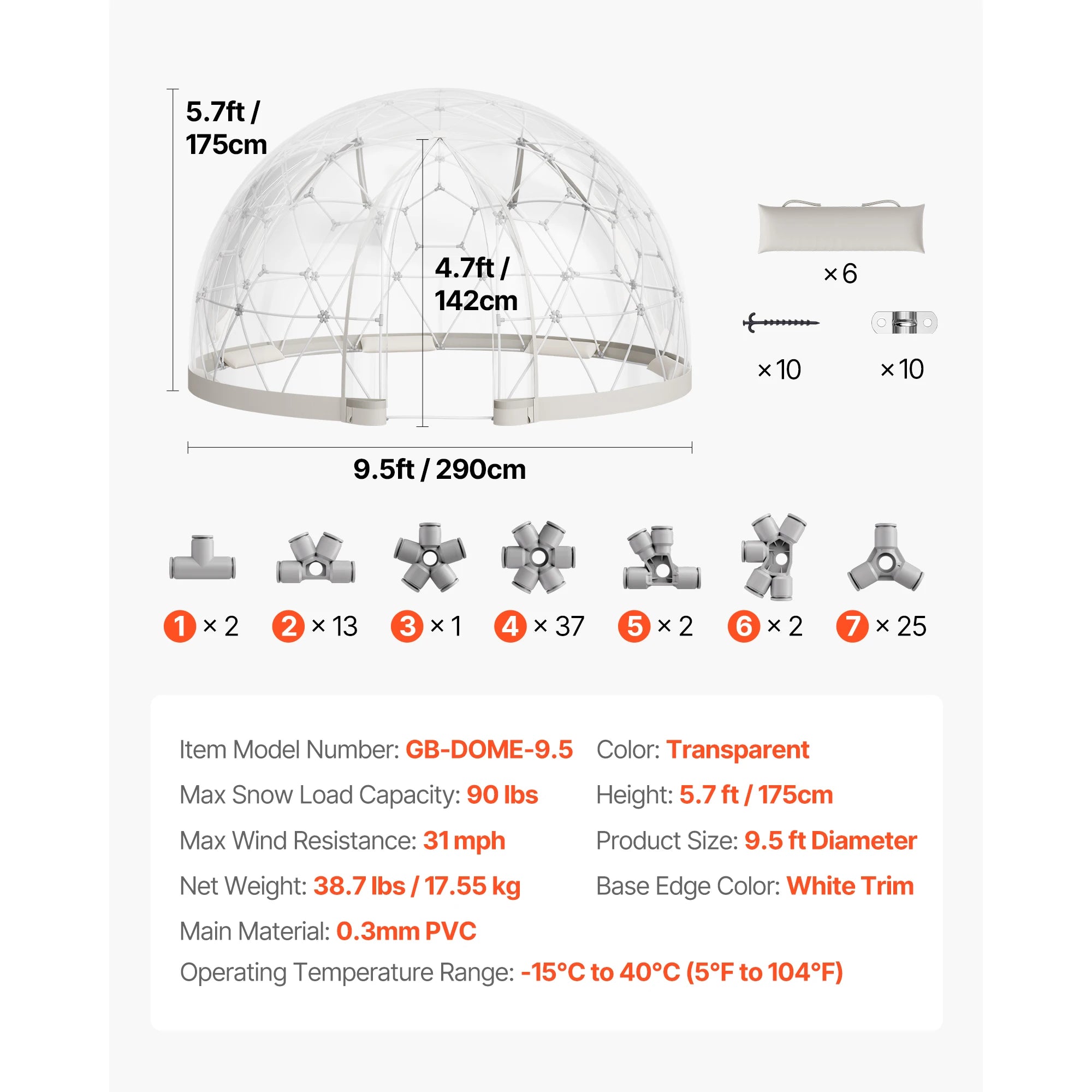Garden Dome Tent, Weatherproof Geodesic Greenhouse w/Window PVC, Igloo Tents for Backyard Patios Camping Party