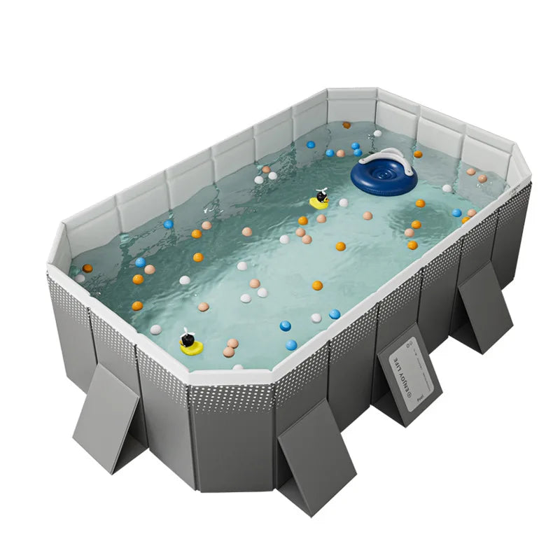 2.6/3m Foldable Large Rectangular Outdoor Family Swimming Pool, Non-Inflatable, Easy Set-up