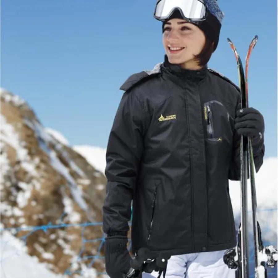 Women's Waterproof Ski Jacket Winter Snow Coat Mountain Windbreaker Jacket with Ski Goggles Winter Gloves Waterproof