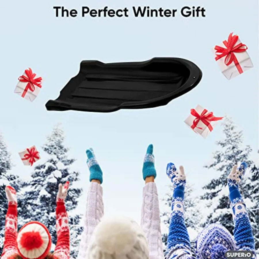 Toboggan Snow Sleds for and Adults Pack of 3 46" Heavy Duty Plastic Open Back Sliders with Handles and Holes for Pull Ropes- Ro