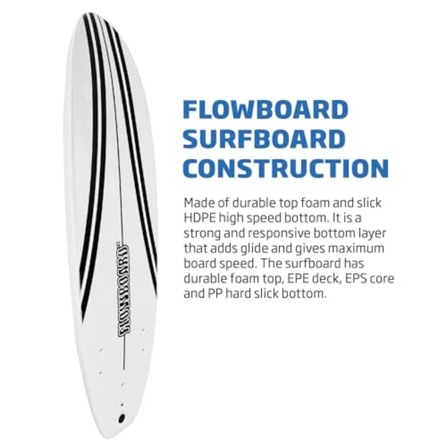 Surfboard Softboard Foam - Include (3) Fins 6’ Foot Leash and (2) Wood Stringers Inside Board Availalable in 6' and 7' Short Boa