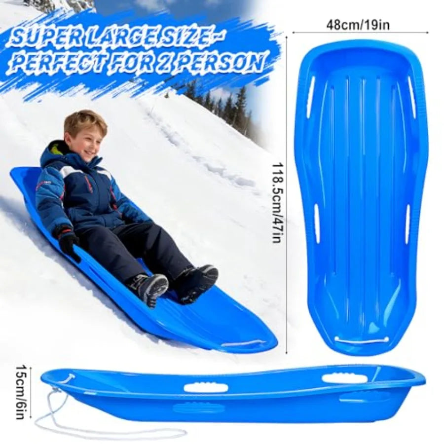 Large Sturdy Snow Sleds for Both and Adults48" Lightwght and Fast Speed Toboggan Sled with Pull Rope and Handles Plastic Cold-R