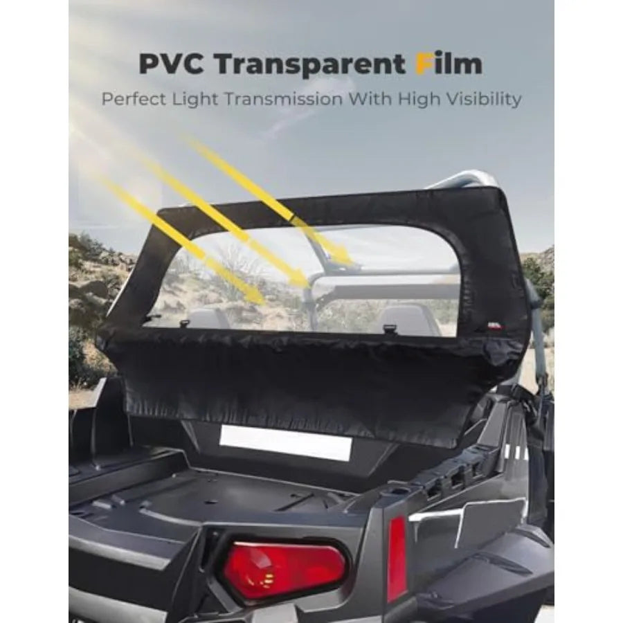 UTV Rear Windshield with Zipper Window - Soft Waterproof 2-in-1 Compatible with Polaris RZR 570 RZR Trail 570 2014 800 S 800 900.