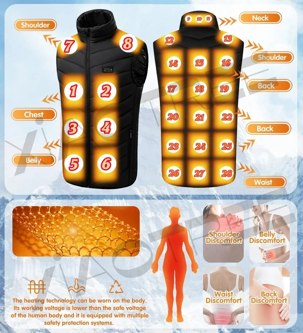 Heated Vest Men Jacket Heated Winter Women's Electric USB Heater Camping Jacket Man Thermal Vest Body Warmer Coat 6XL