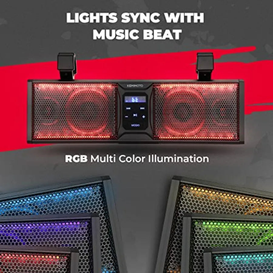 16-Inch UTV Sound Bar with Bluetooth Connectivity and Multicolor LED Lighting for ATV Golf Cart SXS Vehicles Compatible with Po