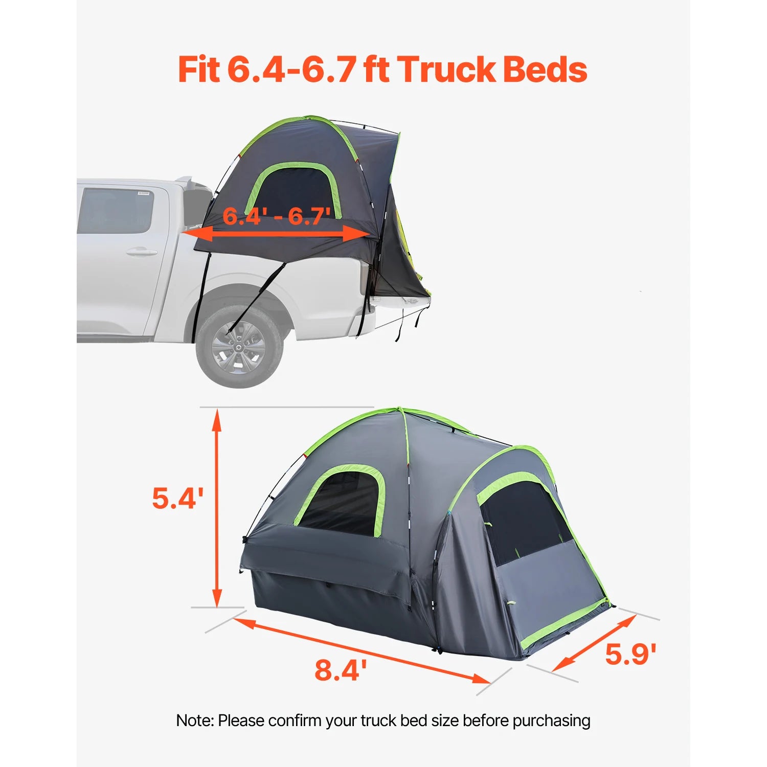 Pickup Truck Tent for Camping, Waterproof PU2000 Truck Bed Camper Shell, Truck Bed Tent w/Double Layer Design Windows