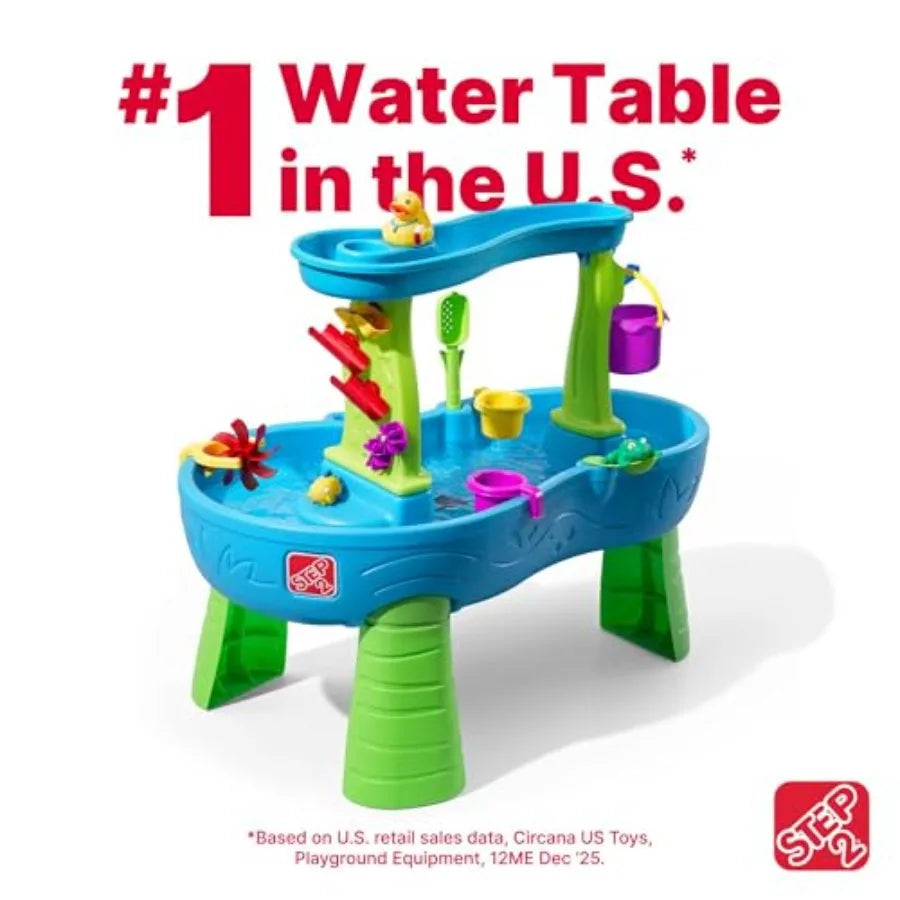Outdoor water table sensory playset for toddlers 1.5+ years: blue green splash pond with rain showers sand/water activity 13-pi