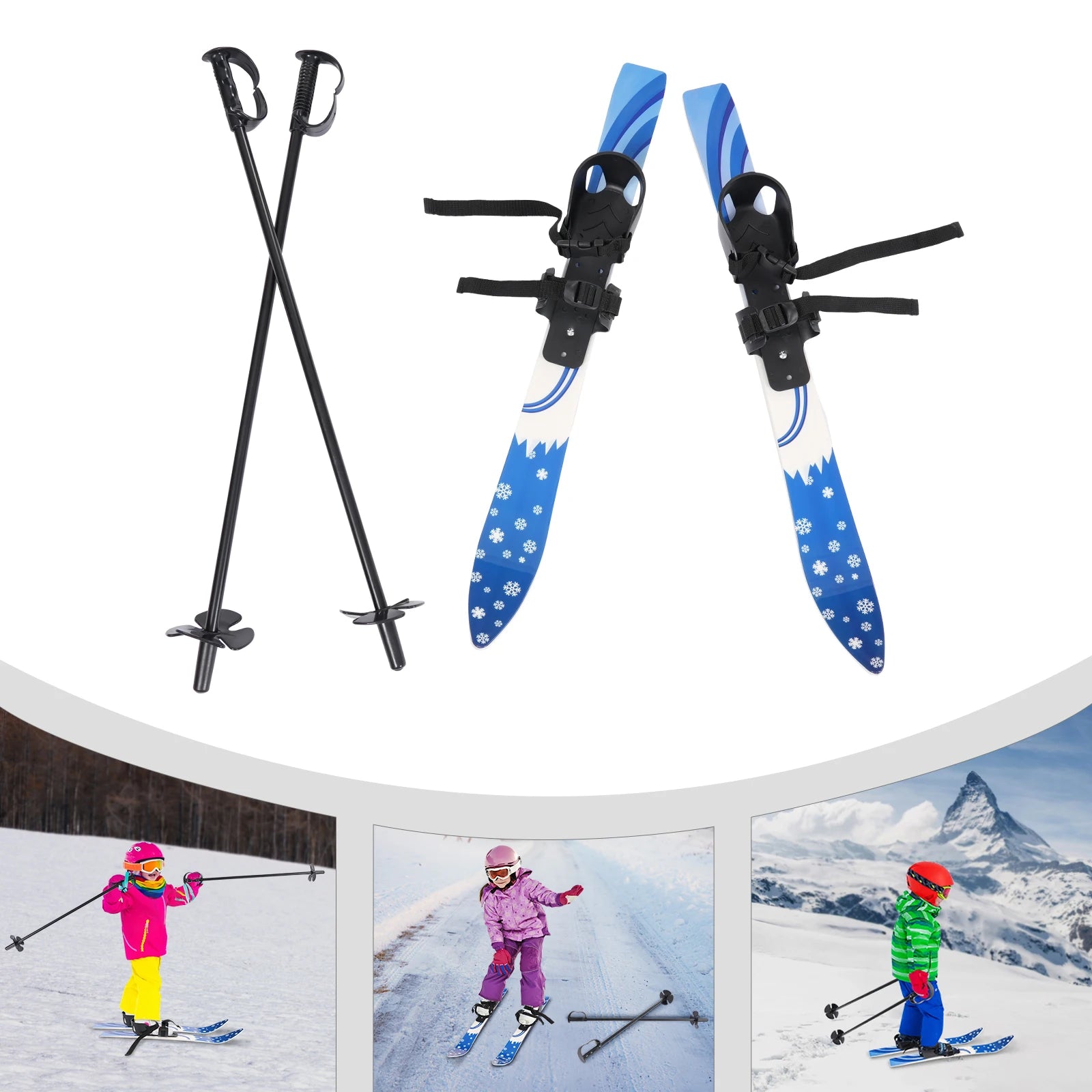 Blue ABS Ski Set, Kids Skis and Poles, Kids Beginner Snow Skis 68* 6cm for Outdoor Activities.