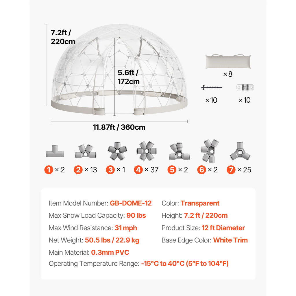 Garden Dome Tent, Weatherproof Geodesic Greenhouse w/Window PVC, Igloo Tents for Backyard Patios Camping Party