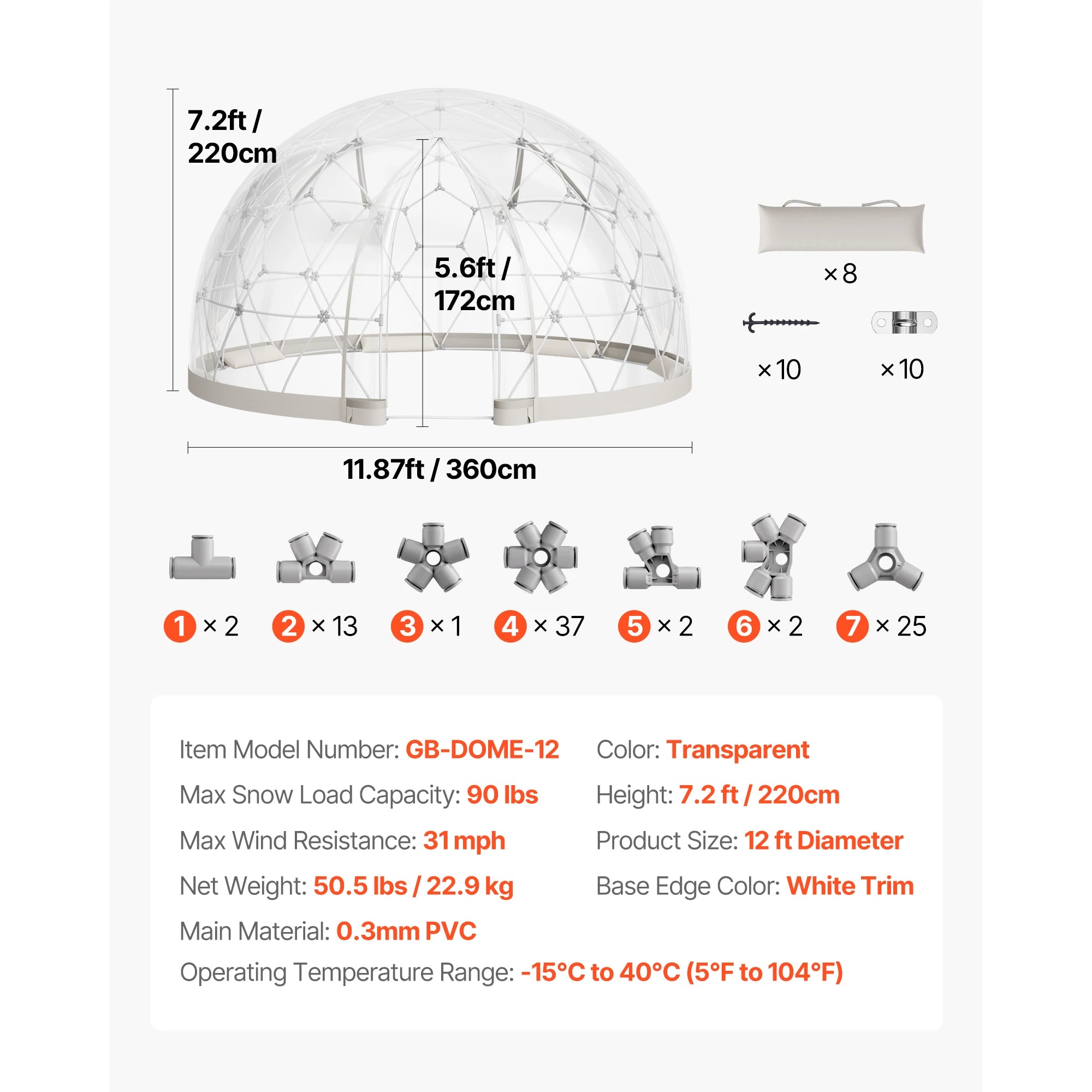 Garden Dome Tent, Weatherproof Geodesic Greenhouse w/Window PVC, Igloo Tents for Backyard Patios Camping Party