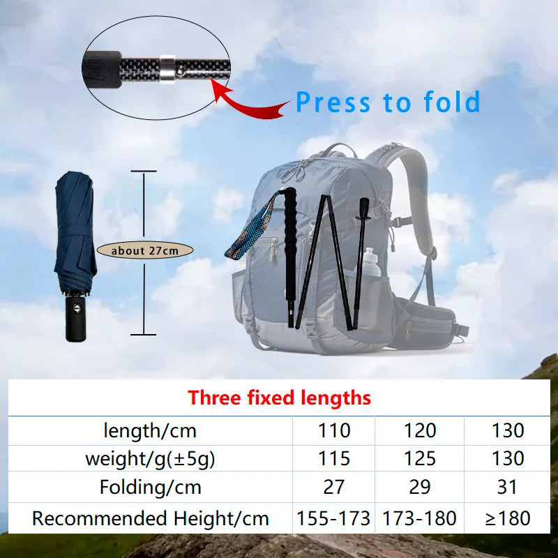 Ultra Light Weight Trekking Poles, Folding Hiking Sticks, Portable Carbon Fiber Collapsible Nordic Walking Cane/Sticks w/Bag.
