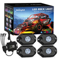 RGB LED Rock Lights Kit with 4 Pods for Truck,  ATV/UTV, RZR or SUV Under Glow Multicolor Neon Light Pod Featuring Bluetooth App Control.
