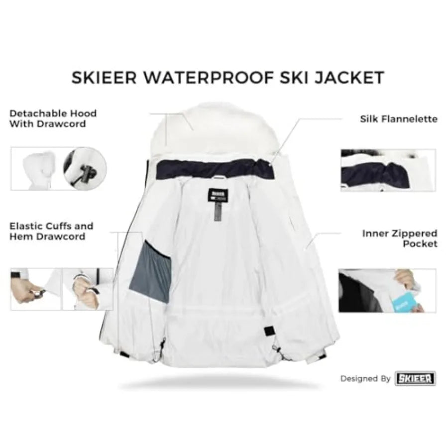 Women's Waterproof Ski Jacket Warm Puffer Jacket Thick Hooded Winter Coat