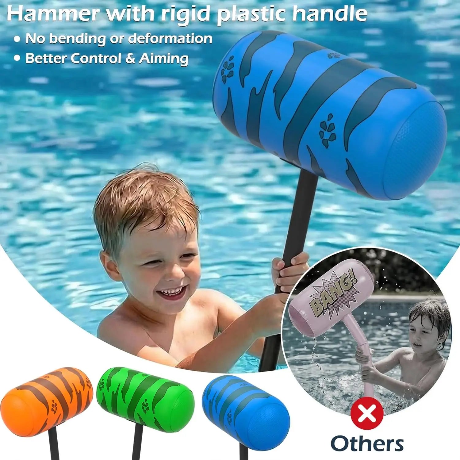 Pool Games Toys Floats -2Pack Inflatable Dinosaur Pool Floats with Blow Up Toy Hammers Ride on Pool Floaties for Kids,, Teens, Adults Lounge Raft, Summer Lake Beach Party Decorations.