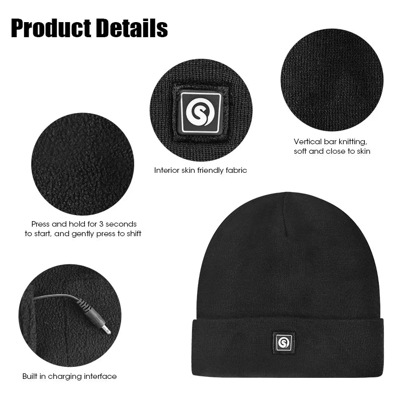 Rechargeable Heated Hat for Men Women, Cycling Caps, Electric Motorcycle Heating Cap, Snowboarding Accessories, Winter.