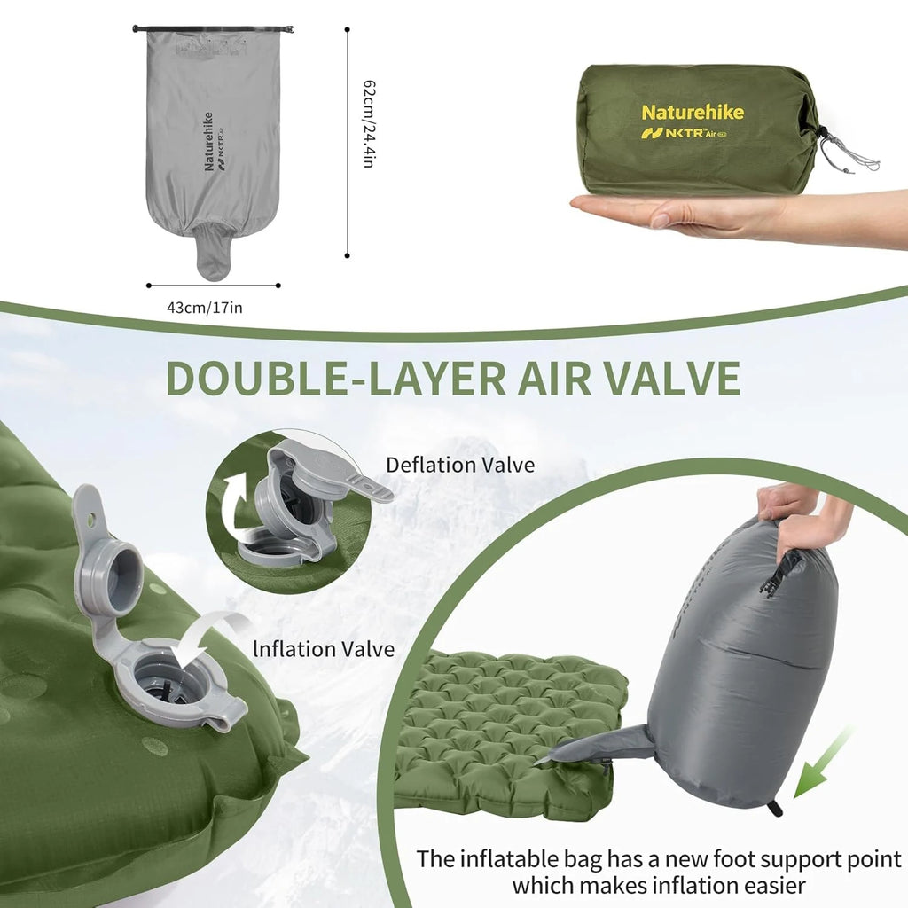 R4.6 Inflatable Mattress Outdoor Camping Ultralight Sleeping Pad Single Folding TPU Nylon Hiking Moisture-proof Mat