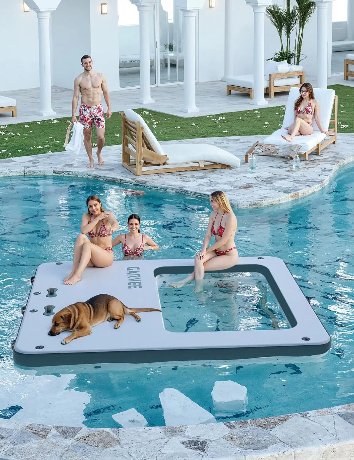 10x10FT Inflatable Floating Dock Platform w/Mesh Swim Area, Boats, Pool, Lake, Beach or Ocean