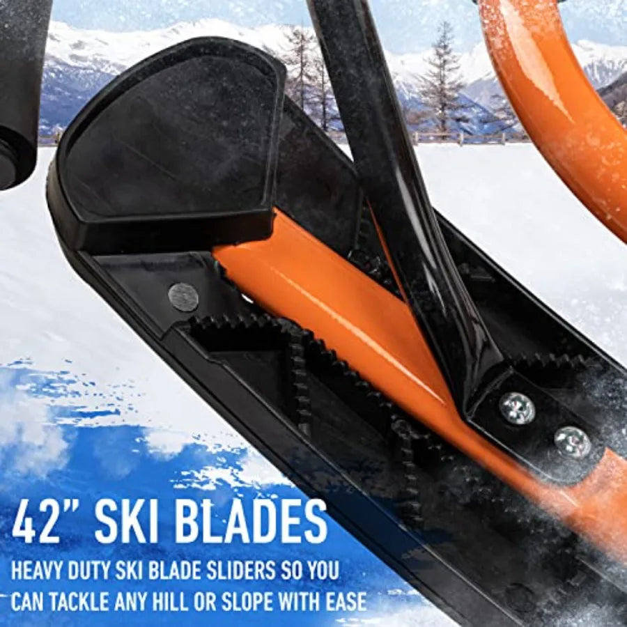 Ski Board Snow Sled - 42 High-Performance Racing Sled with Ski Blade Sliders and Handles - Durable All-Weather Prem