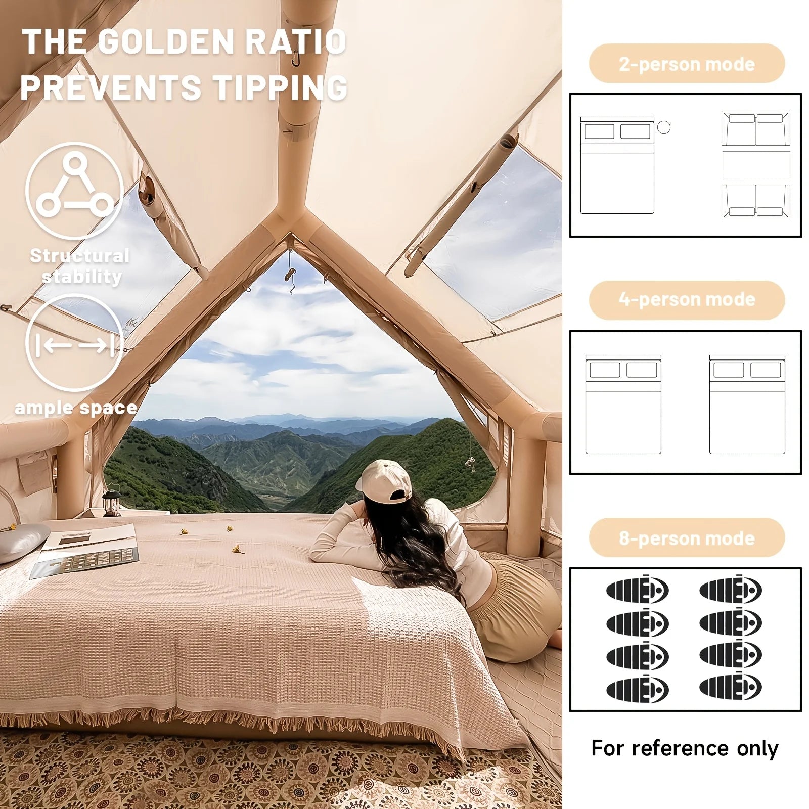 Large Inflatable Camping Tent w/Skylight, Mesh Design, Summer Glamping Tent