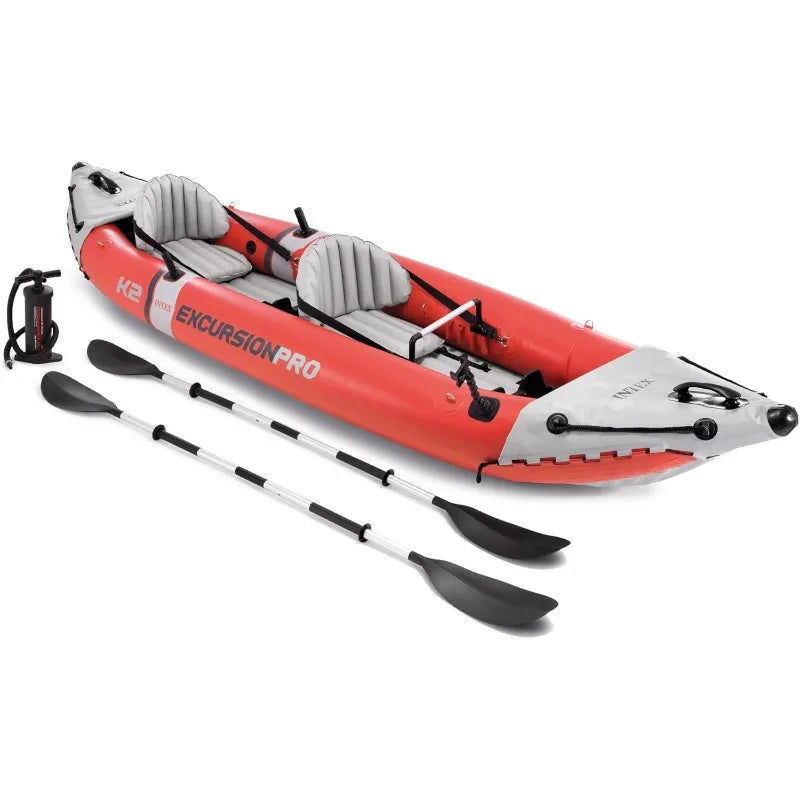 68309EP Excursion Pro K2 Inflatable Kayak Set: Includes Deluxe 86in Kayak Paddles and High-Output Pump – Super Tough PVC