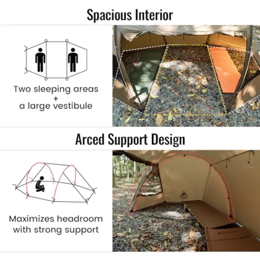 Hot Tent w/Stove Jack, Spacious Waterproof 2 Person Tunnel Camping Tent