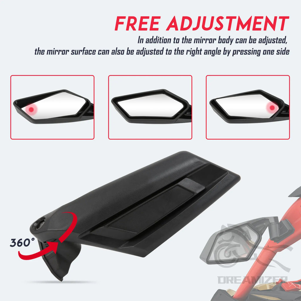 Left Right UTV Side View Mirrors Rearview Mirror Adjustable for Can Am Maverick X3 for Suzuki King Quad 2017-2022