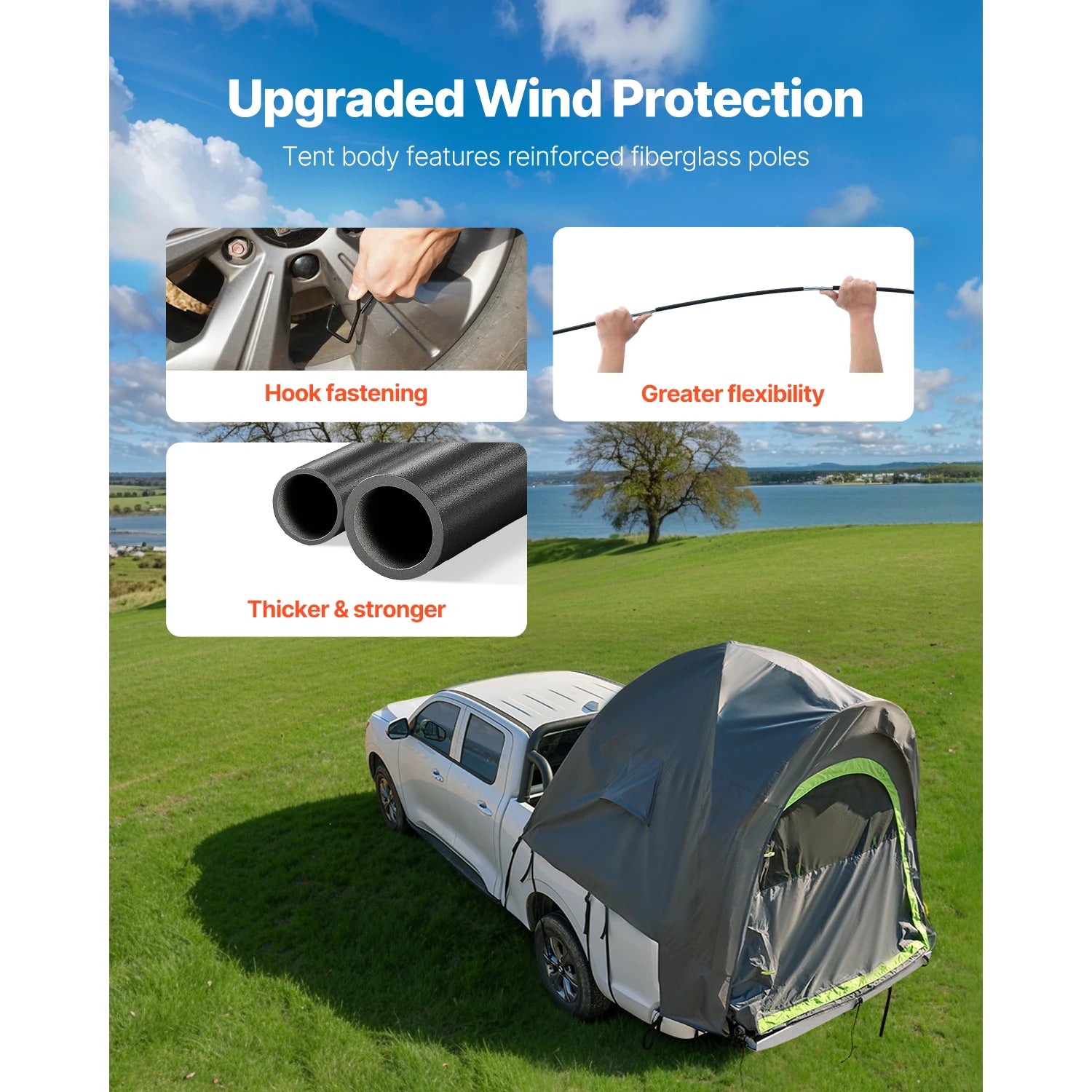 Pickup Truck Tent for Camping, Waterproof PU2000 Truck Bed Camper Shell, Truck Bed Tent w/Double Layer Design Windows