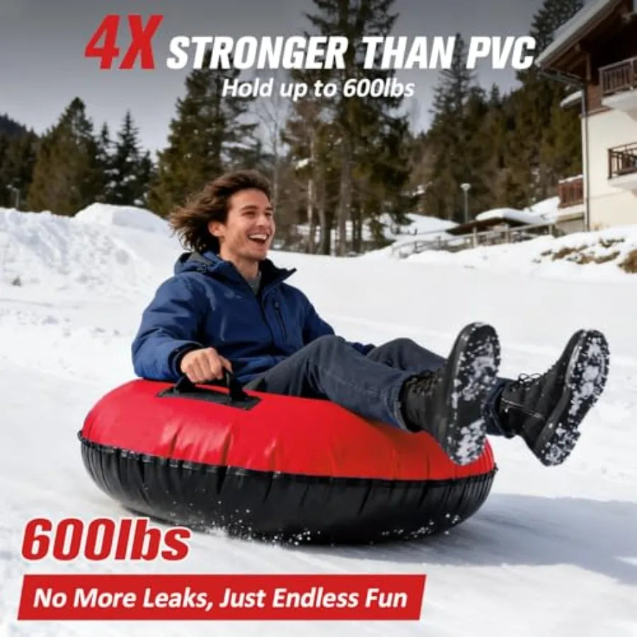 Snow Tube, 45'' Rubber Snow Tubes with Commercial Grade Canvas Cover for Kids & Adults, Inflatable Heavy Duty Snow Sled Thickened Bottom.