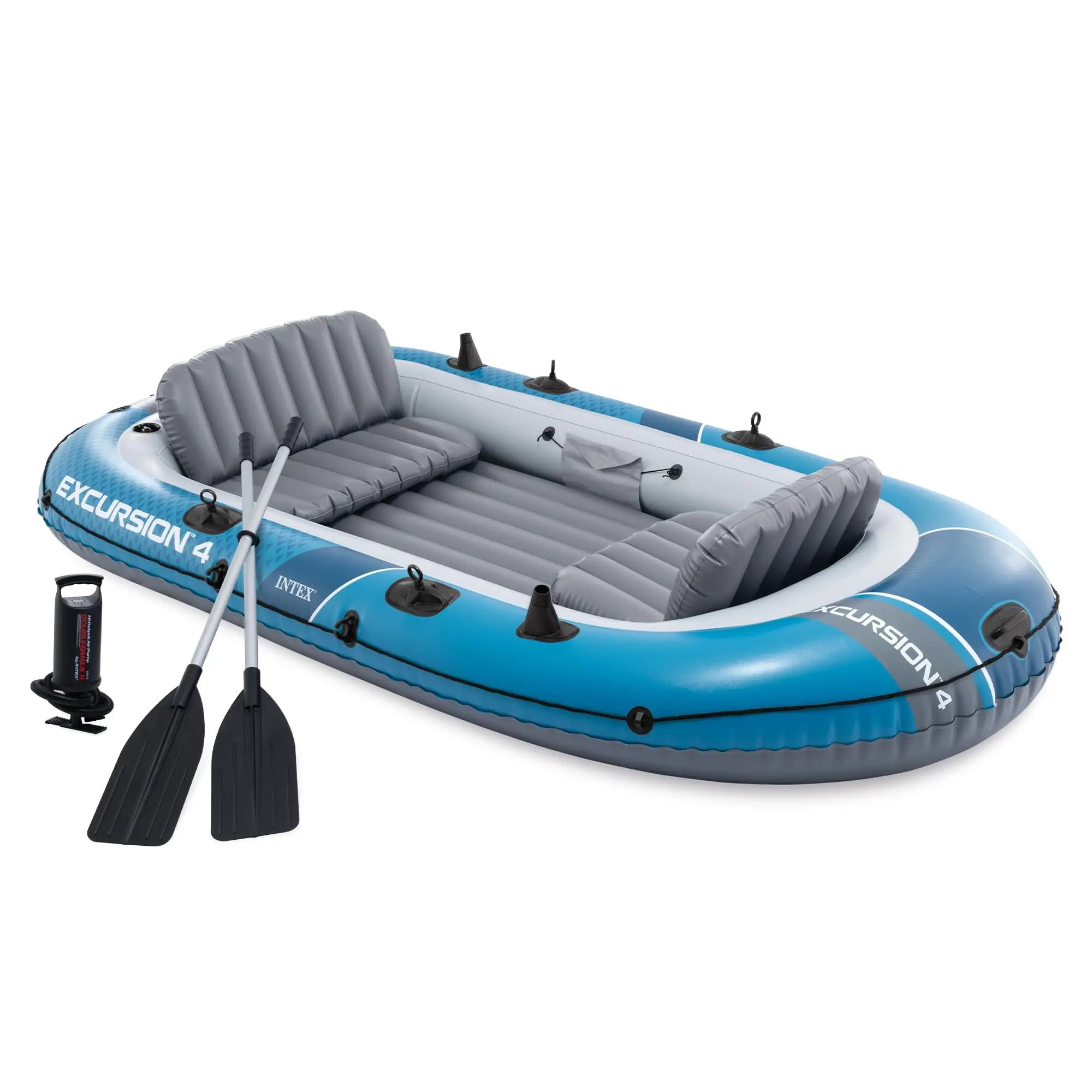 Intex 68324EP Excursion 4 Inflatable Boat Set: Includes Deluxe 54in Boat Oars and High-Output Pump – Adjustable Seats