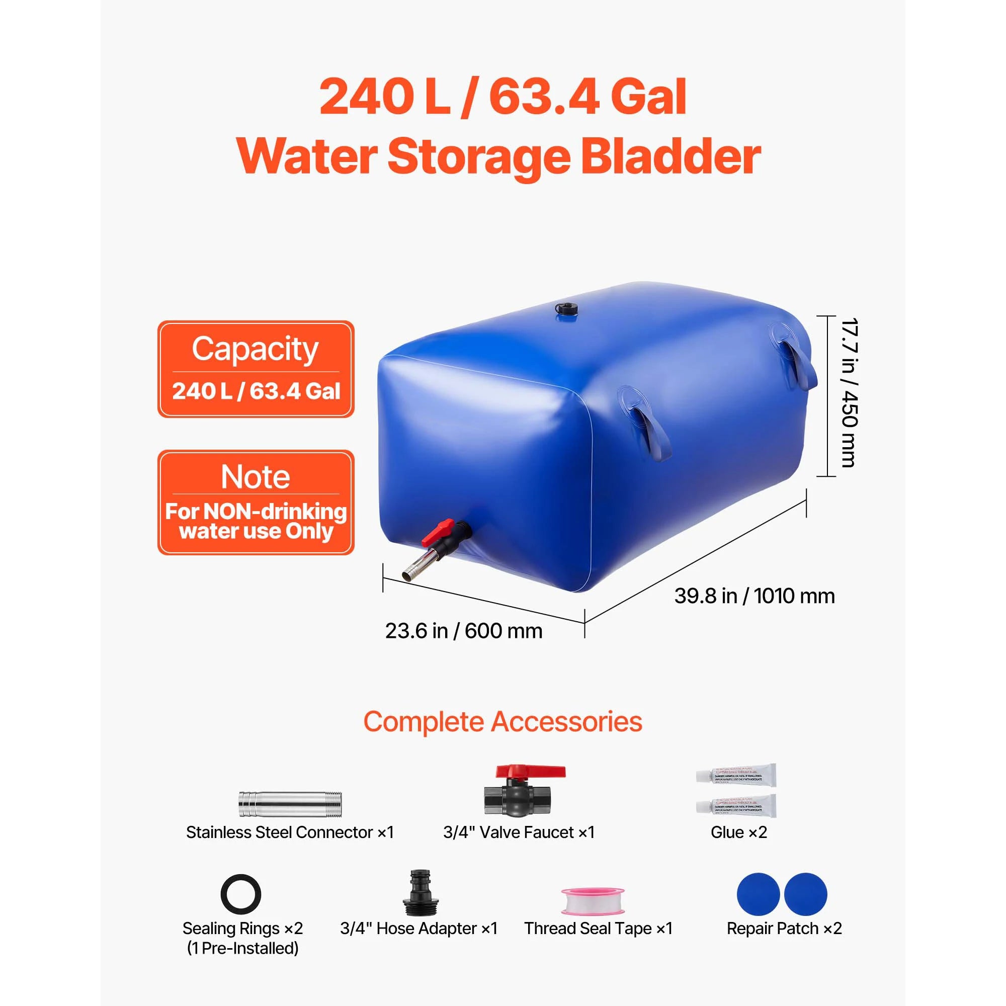 Water Storage Bladder, TPU Soft Water Bag Portable & Collapsible Water Storage Container, Outdoor Irrigation
