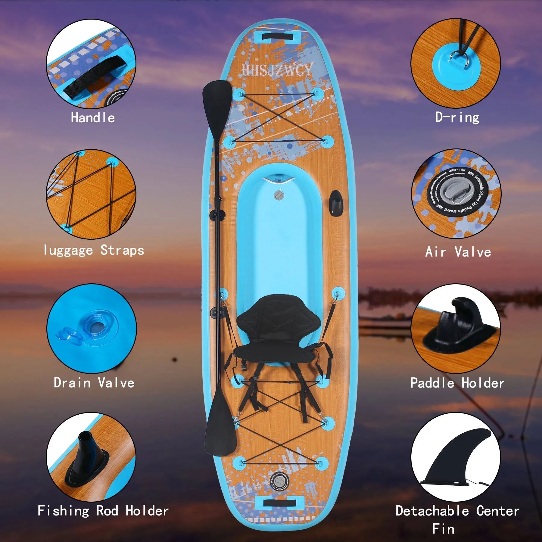 10' Inflatable Stand Up Paddle Board Kayak, 34'' Extra Wide w/Seat.