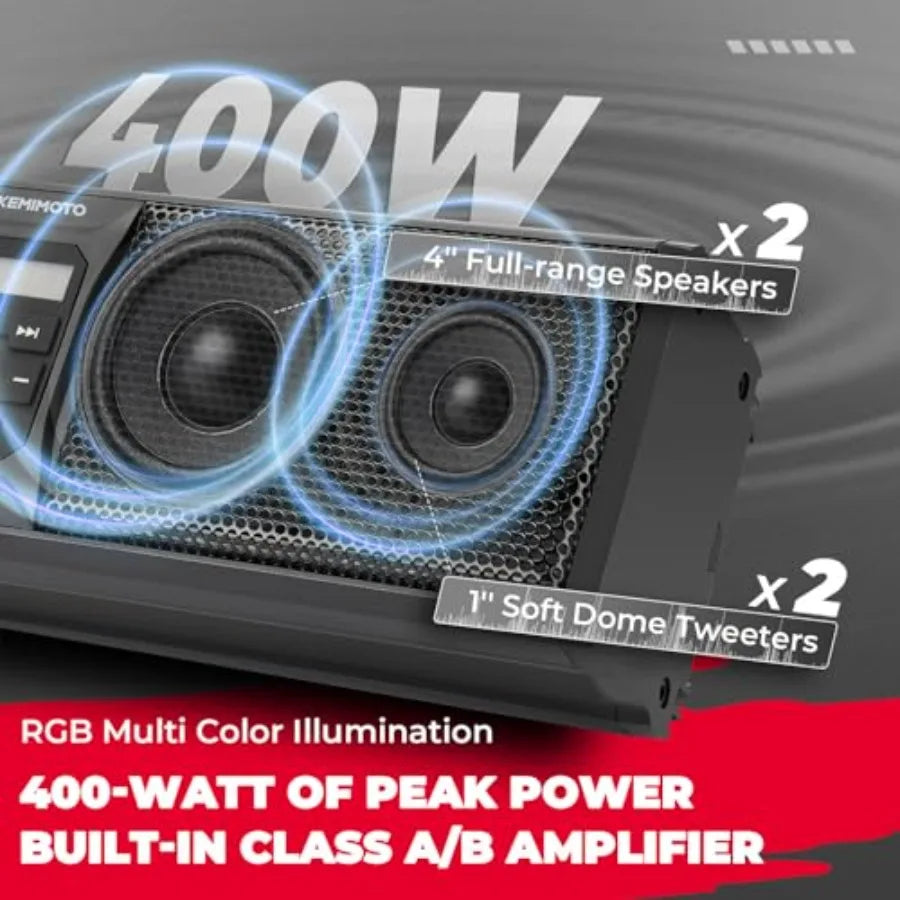 16-Inch UTV Sound Bar with Bluetooth Connectivity and Multicolor LED Lighting for ATV Golf Cart SXS Vehicles Compatible with Po