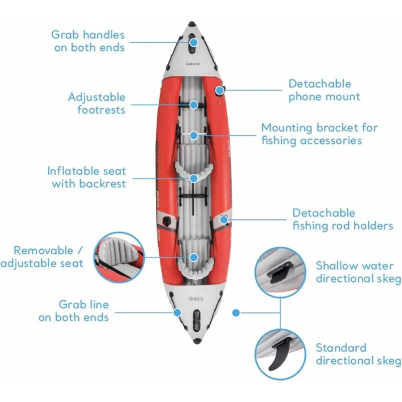 68309EP Excursion Pro K2 Inflatable Kayak Set: Includes Deluxe 86in Kayak Paddles and High-Output Pump – Super Tough PVC