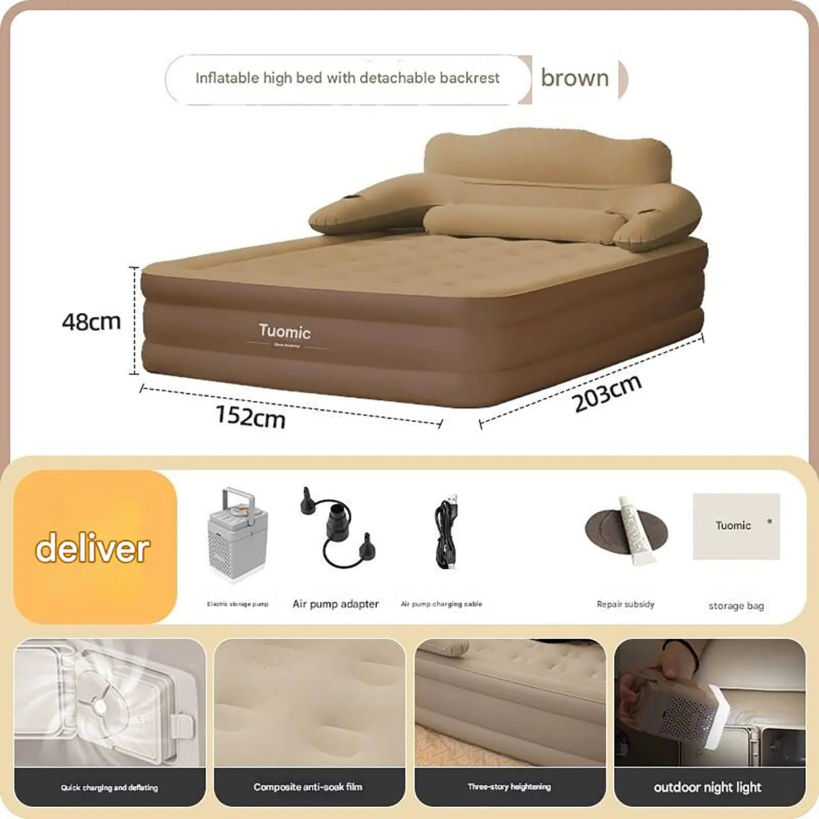 2 Person-Built-In Pump Camping Mattress, PVC Automatic Inflatable, Increased Height Thickened Indoor/Outdoor Sleeping Mat