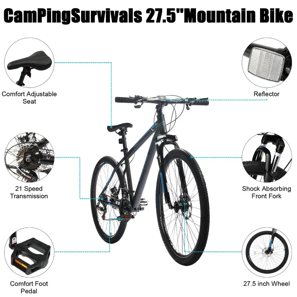 27.5 Inch Men & Women Mountain Bike 21-Speed Adult Bikes High Carbon Steel