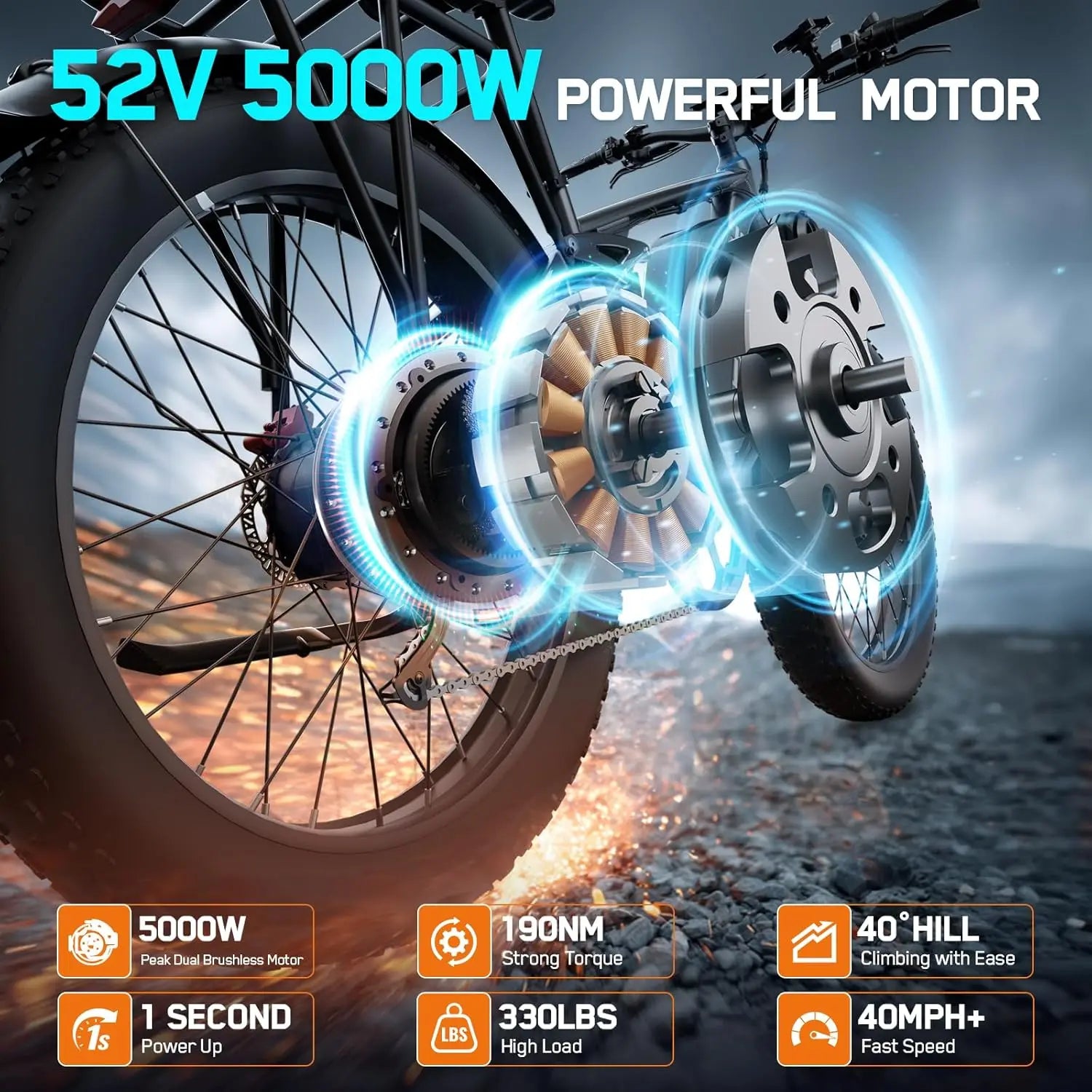 Q8 PLUS 52V 5000W Adult Electric Bicycle, 45MPH Dual Motor E-Bike 100 mile Full Suspension 26 inch Fat Tires Off-Road