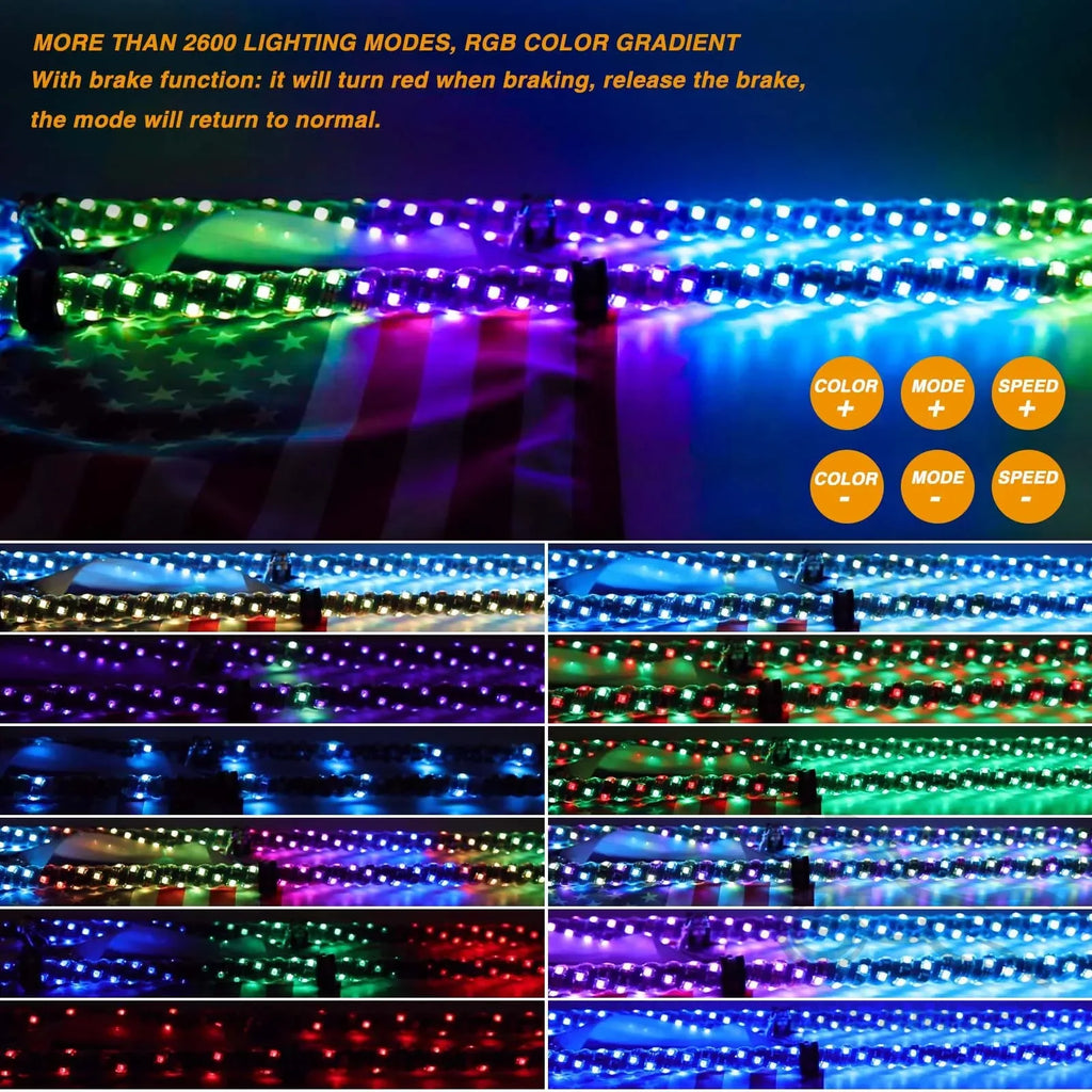 3FT LED Whip Light With App Remote Control, Spiral RGB Chasing Music Whip Light for UTV ATV RZR Can-Am SXS Polaris Offroad Truck