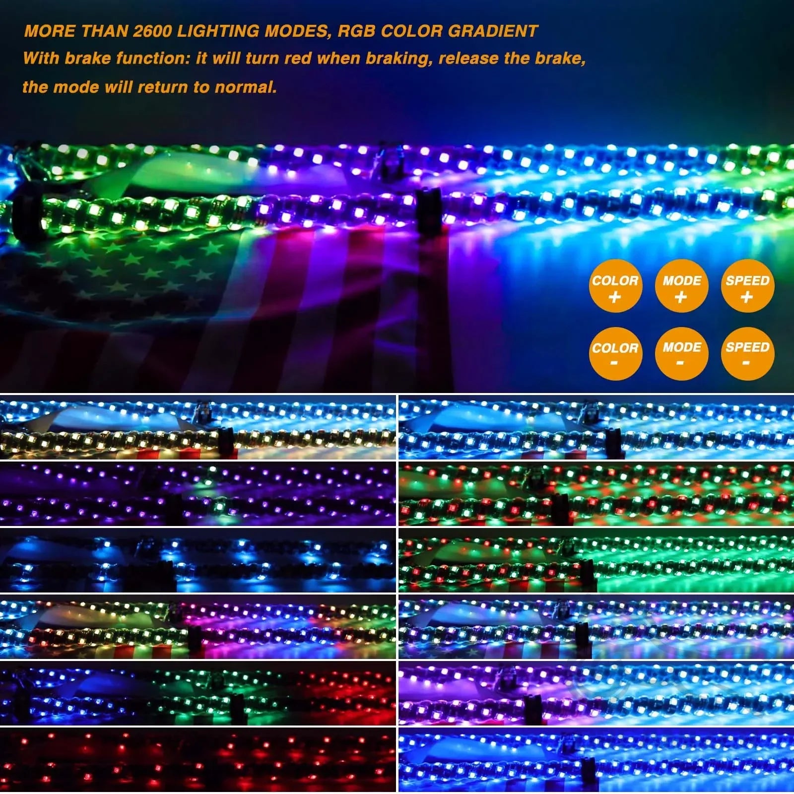 3FT LED Whip Light With App Remote Control, Spiral RGB Chasing Music Whip Light for UTV ATV RZR Can-Am SXS Polaris Offroad Truck