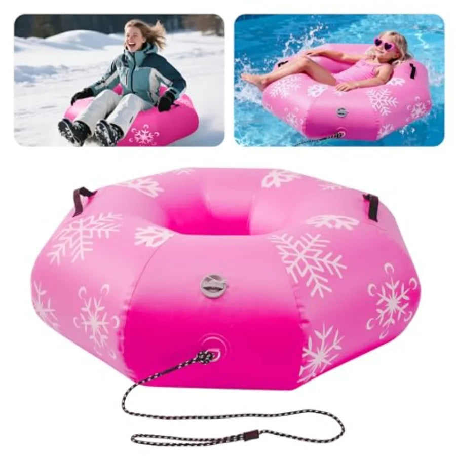 Inflatable Snow Tubes for Adults 41.5" Heavy Duty Octagonal PVC Snow Tube for Sledding with Handles Tow Strap Repair Kit Outdoo