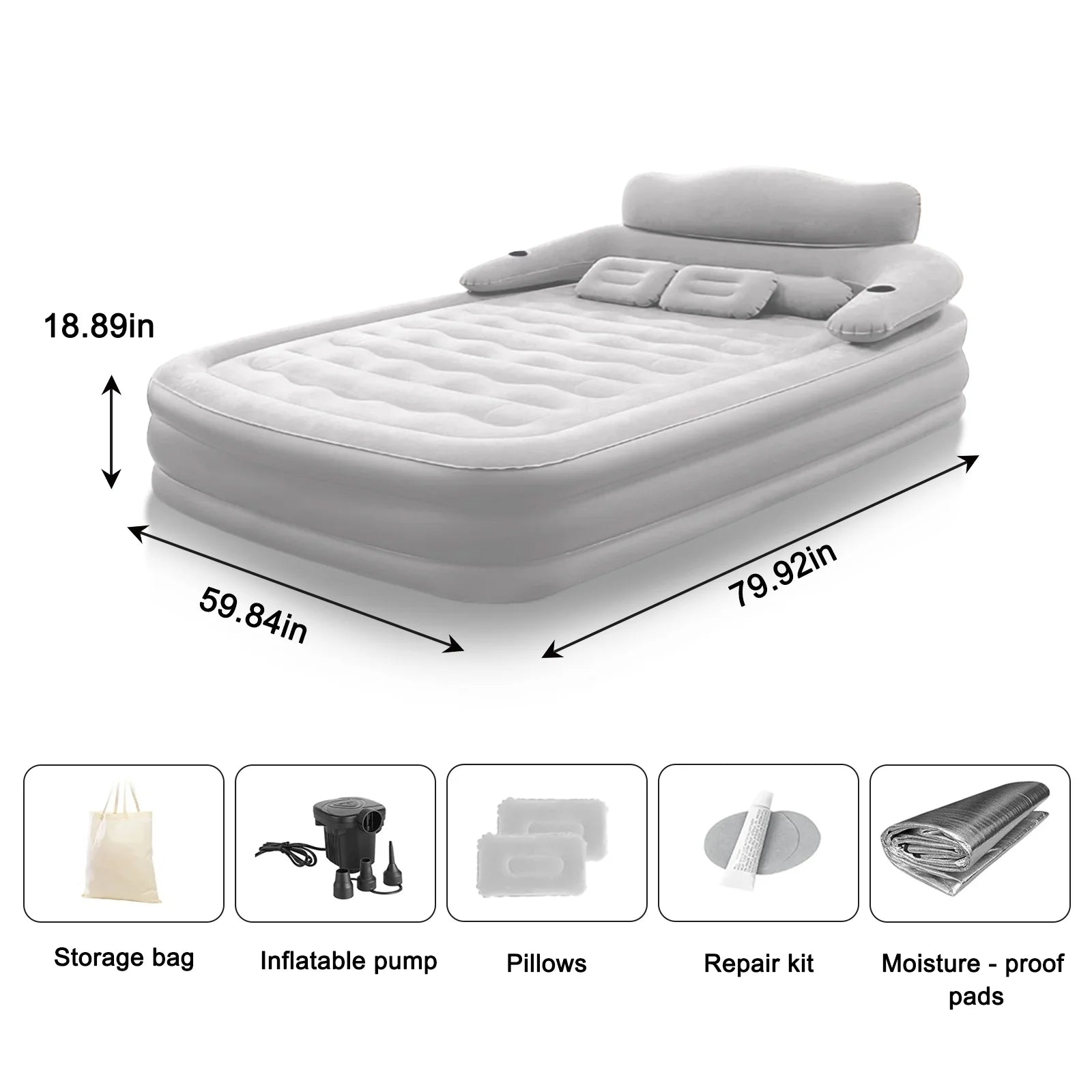 2 Person-Built-In Pump Camping Mattress, PVC Automatic Inflatable, Increased Height Thickened Indoor/Outdoor Sleeping Mat