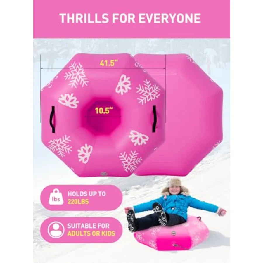 Inflatable Snow Tubes for Adults 41.5" Heavy Duty Octagonal PVC Snow Tube for Sledding with Handles Tow Strap Repair Kit Outdoo