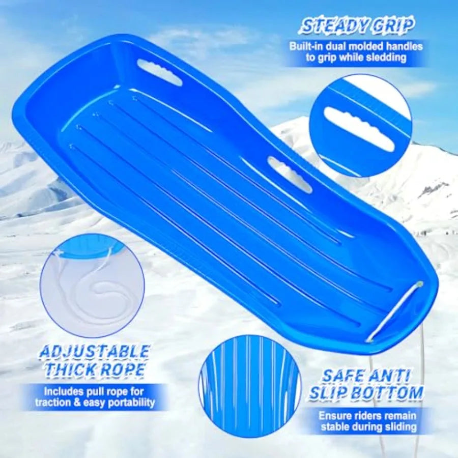 Large Sturdy Snow Sleds for Both and Adults48" Lightwght and Fast Speed Toboggan Sled with Pull Rope and Handles Plastic Cold-R