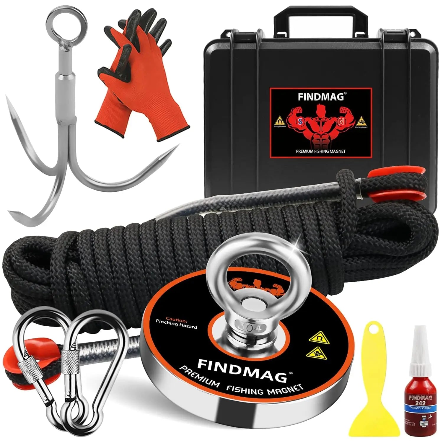 1000 LB Fishing Magnet Kit w/Waterproof Case, Rope & Accessories