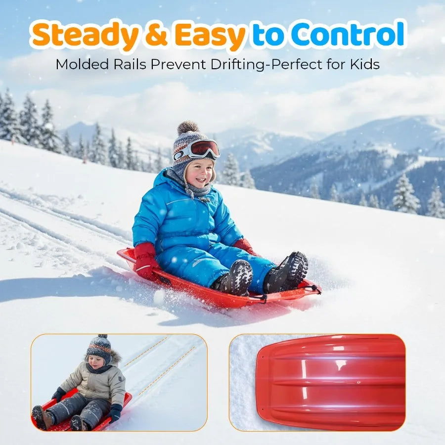 Snow Sled for 35 Cold-Resistant Anti-lateral Drift with Rope One Handle per Side Fast Stable Stackable Easy to Carry Toboggan S