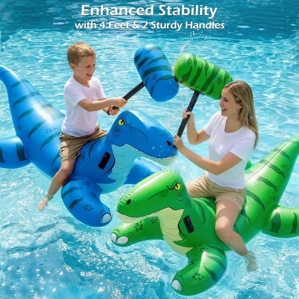 Pool Games Toys Floats -2Pack Inflatable Dinosaur Pool Floats with Blow Up Toy Hammers Ride on Pool Floaties for Kids,, Teens, Adults Lounge Raft, Summer Lake Beach Party Decorations.