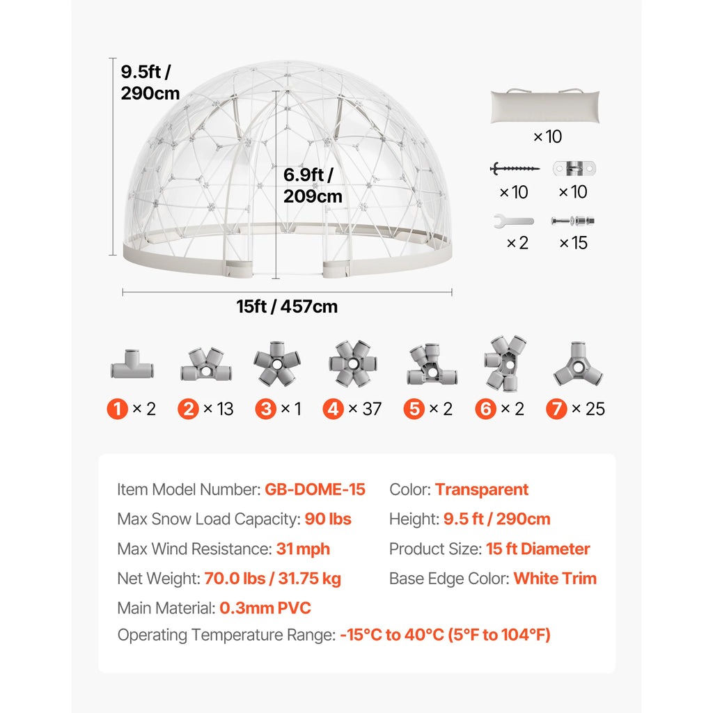 Garden Dome Tent, Weatherproof Geodesic Greenhouse w/Window PVC, Igloo Tents for Backyard Patios Camping Party