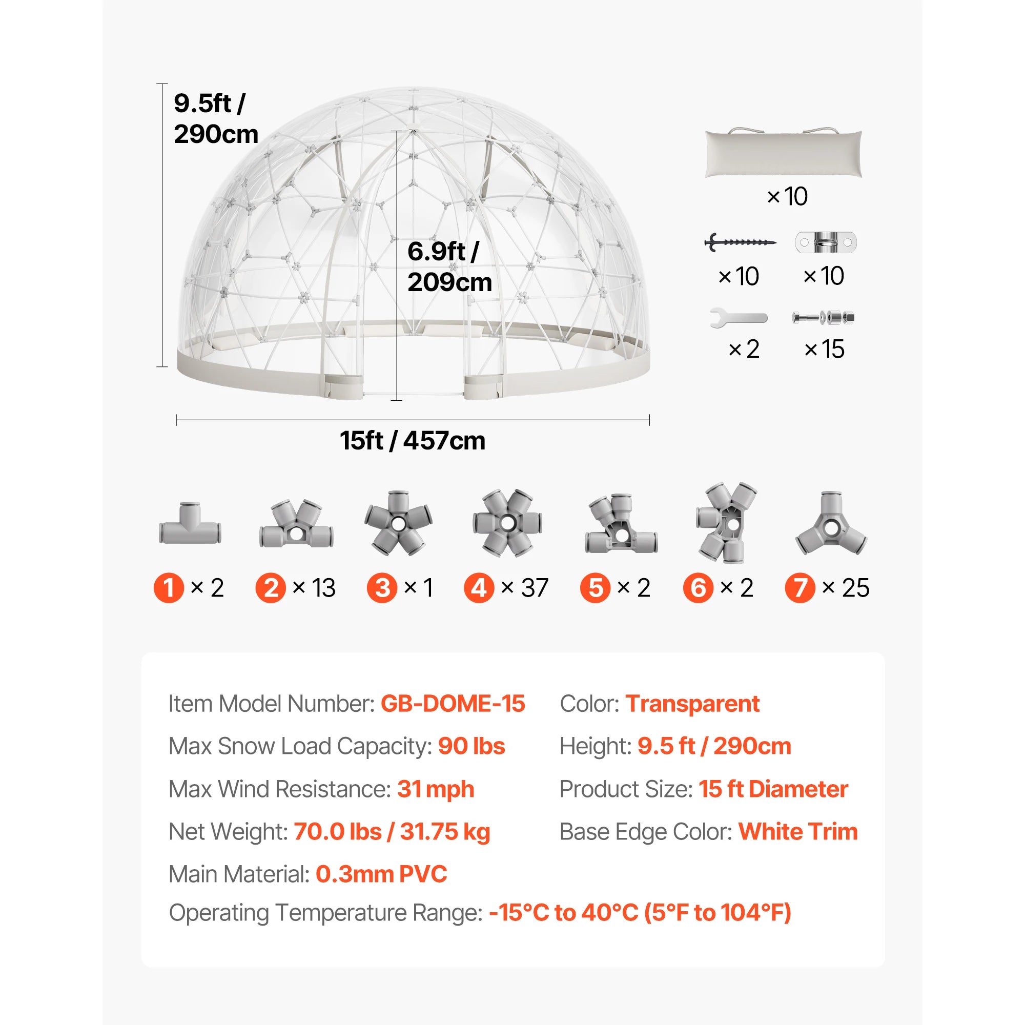 Garden Dome Tent, Weatherproof Geodesic Greenhouse w/Window PVC, Igloo Tents for Backyard Patios Camping Party