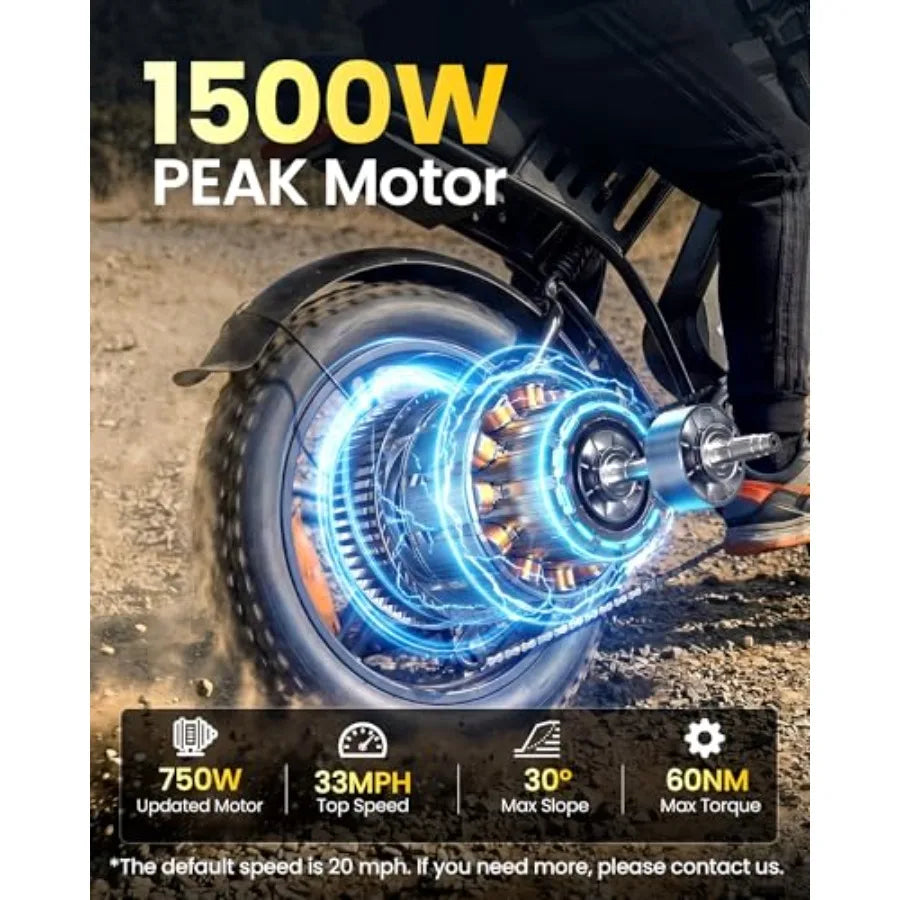 Electric bike for adults: 1500/2000W peak 33/40MPH 60/80 miles range NFC password unlock 48V 15/25Ah removable UL 2849 battery